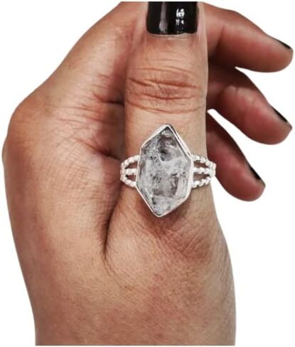 Natural Herkimer Diamond Ring, Rough Herkimer Diamond Ring, 3 Doted Band, 925 Sterling Silver, Womens Ring, Christmas, Thanksgiving, Handmade, Statement Jewelry, Raw Gemstone Jewelry (9) in Saudi Arabia
