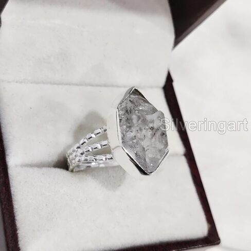 Natural Herkimer Diamond Ring, Rough Herkimer Diamond Ring, 3 Doted Band, 925 Sterling Silver, Womens Ring, Christmas, Thanksgiving, Handmade, Statement Jewelry, Raw Gemstone Jewelry (9) in Saudi Arabia