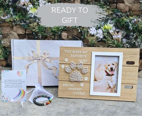 Pet Memorial Gifts: Pet Memorial Picture Frame Collar Display, Pet Sympathy Card, Rainbow Bridge Bracelet - Pet Memorial Frame Pet Memorial Gift for Dogs or Cats Memorial Picture Frame (String Art) in Saudi Arabia
