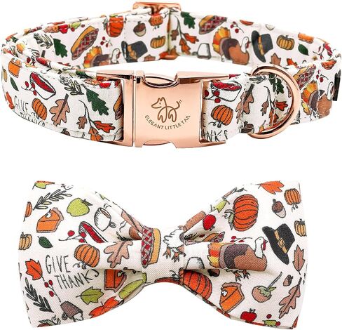 Elegant little tail Dog Collar with bow - Fall Dog Collar Bow Thanksgiving Turkey Bow Girl Boy Pet Collar Soft Dog Bowtie Collars for Medium Dogs in Saudi Arabia