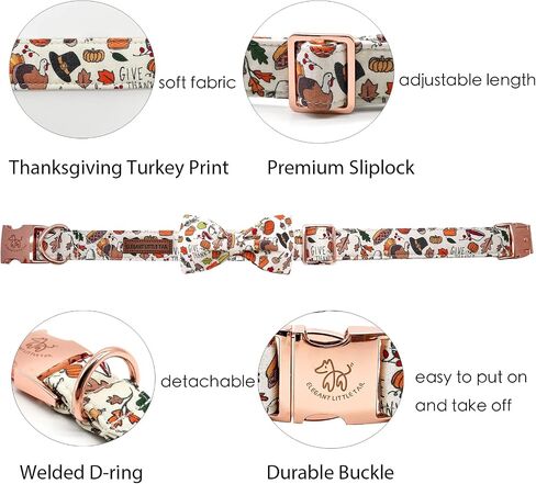 Elegant little tail Dog Collar with bow - Fall Dog Collar Bow Thanksgiving Turkey Bow Girl Boy Pet Collar Soft Dog Bowtie Collars for Medium Dogs in Saudi Arabia
