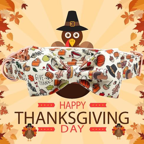 Elegant little tail Dog Collar with bow - Fall Dog Collar Bow Thanksgiving Turkey Bow Girl Boy Pet Collar Soft Dog Bowtie Collars for Medium Dogs in Saudi Arabia