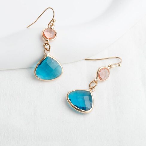 Sapphire Blue Topaz Dangle Earrings for Women Handmade Aquamarine Gold Plated Drop Earrings in Saudi Arabia