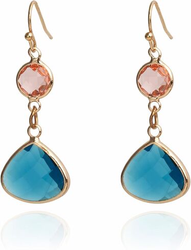 Sapphire Blue Topaz Dangle Earrings for Women Handmade Aquamarine Gold Plated Drop Earrings in Saudi Arabia