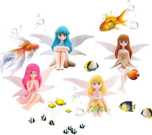 4pcs Floating Fish Tank Decorations, Miniature Fairy Figures Fantasy Aquarium Decor Small Fairy Figurines Ornament with Wing for Home Decoration (fairy) in Kuwait