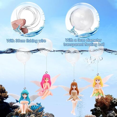 4pcs Floating Fish Tank Decorations, Miniature Fairy Figures Fantasy Aquarium Decor Small Fairy Figurines Ornament with Wing for Home Decoration (fairy) in Kuwait