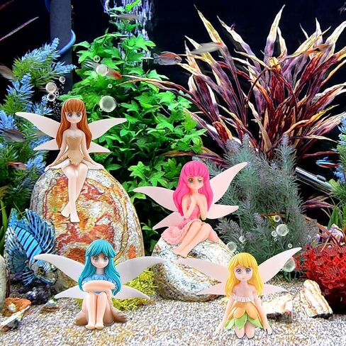 4pcs Floating Fish Tank Decorations, Miniature Fairy Figures Fantasy Aquarium Decor Small Fairy Figurines Ornament with Wing for Home Decoration (fairy) in Kuwait