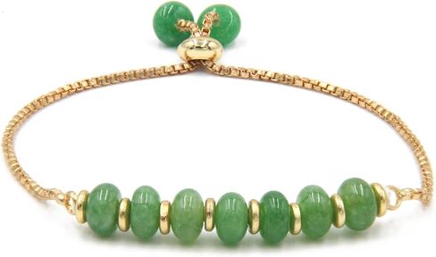 Green Jade Bolo Bracelet - Adjustable Bracelet for Women with Smooth Beads and Gold Plating, Gemstone Jewelry (Green Jade) in Saudi Arabia