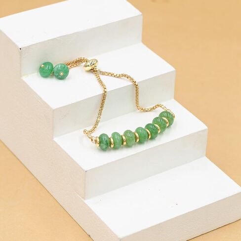 Green Jade Bolo Bracelet - Adjustable Bracelet for Women with Smooth Beads and Gold Plating, Gemstone Jewelry (Green Jade) in Saudi Arabia