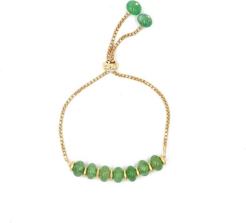 Green Jade Bolo Bracelet - Adjustable Bracelet for Women with Smooth Beads and Gold Plating, Gemstone Jewelry (Green Jade) in Saudi Arabia