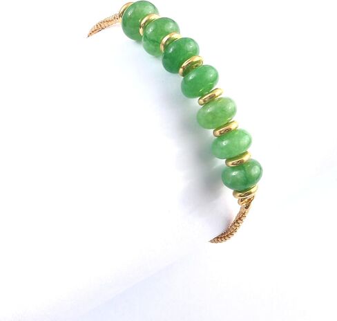 Green Jade Bolo Bracelet - Adjustable Bracelet for Women with Smooth Beads and Gold Plating, Gemstone Jewelry (Green Jade) in Saudi Arabia