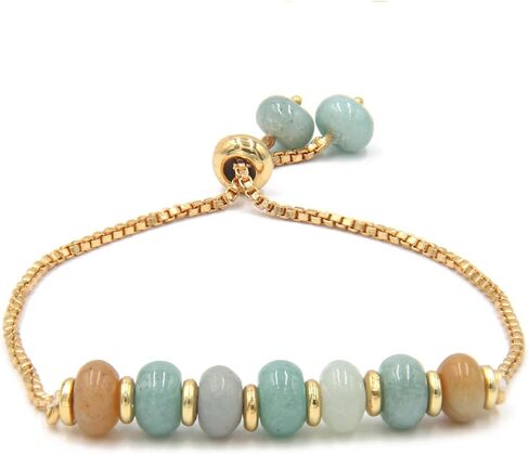 Green Jade Bolo Bracelet - Adjustable Bracelet for Women with Smooth Beads and Gold Plating, Gemstone Jewelry (Green Jade) in Saudi Arabia