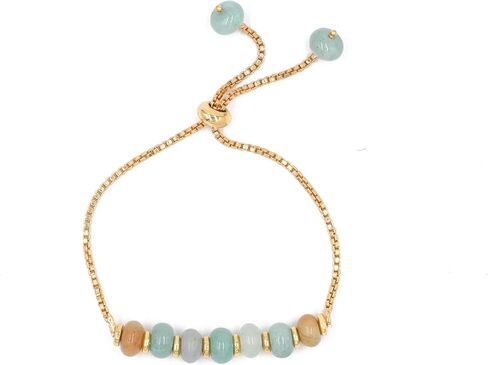 Green Jade Bolo Bracelet - Adjustable Bracelet for Women with Smooth Beads and Gold Plating, Gemstone Jewelry (Green Jade) in Saudi Arabia