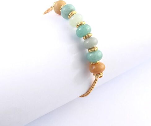 Green Jade Bolo Bracelet - Adjustable Bracelet for Women with Smooth Beads and Gold Plating, Gemstone Jewelry (Green Jade) in Saudi Arabia
