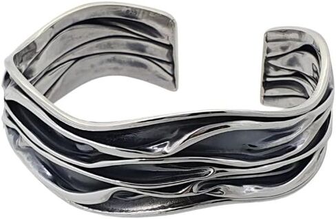 Women's Bracelet - Statement Bangle Crushed Style 925 Sterling Silver Cuff Bangle Bracelet for Women Ladies Girls (25 Mm) in Saudi Arabia