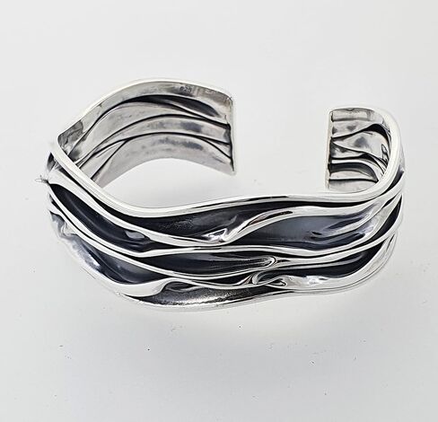 Women's Bracelet - Statement Bangle Crushed Style 925 Sterling Silver Cuff Bangle Bracelet for Women Ladies Girls (25 Mm) in Saudi Arabia