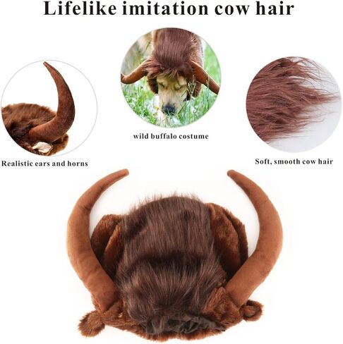Idepet Halloween Dog Horn Wig, Soft Dog Costumes Bull Cosplay Pet Funny Ox Hat Dog Cat Horn Headgear (Brown, Medium) in Saudi Arabia