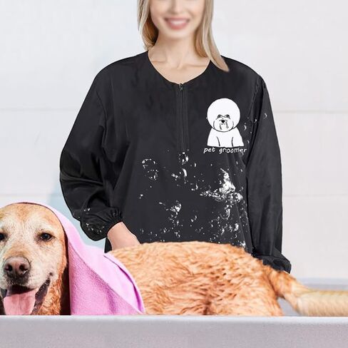 Waterproof Pet Grooming Smock with Zipper Long Sleeves Pet Grooming Work Clothes with Two Pockets Dog Cosmetologist in Saudi Arabia