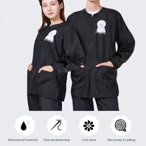Waterproof Pet Grooming Smock with Zipper Long Sleeves Pet Grooming Work Clothes with Two Pockets Dog Cosmetologist in Saudi Arabia