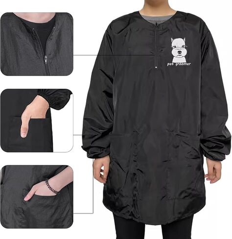 Waterproof Pet Grooming Smock with Zipper Long Sleeves Pet Grooming Work Clothes with Two Pockets Dog Cosmetologist in Saudi Arabia