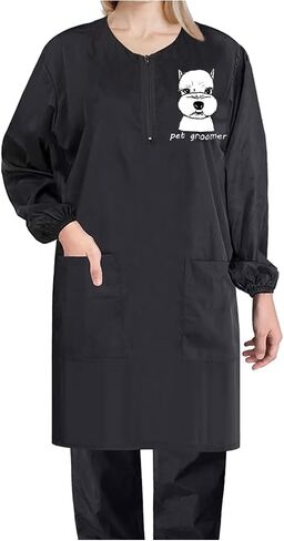 Waterproof Pet Grooming Smock with Zipper Long Sleeves Pet Grooming Work Clothes with Two Pockets Dog Cosmetologist in Saudi Arabia