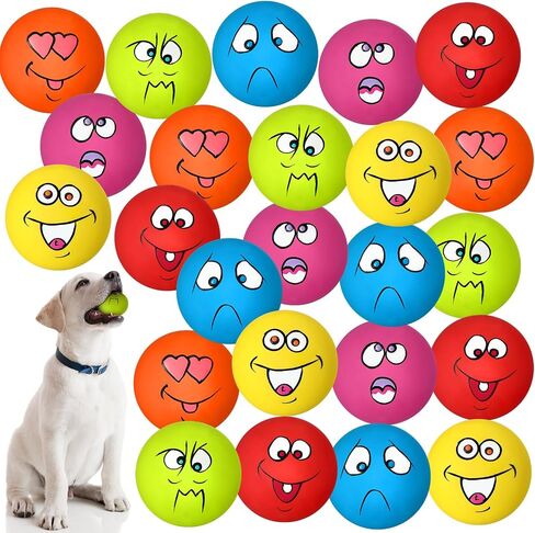24 Pieces Funny Face Squeaky Dog Toys Latex Soft Dog Toys Emoticon Dog Squeaky Ball Interactive Dog Toys Balls Fetch Play Balls Toy for Small Medium Pets Dogs Puppies Playing Training, 6 Styles in Saudi Arabia