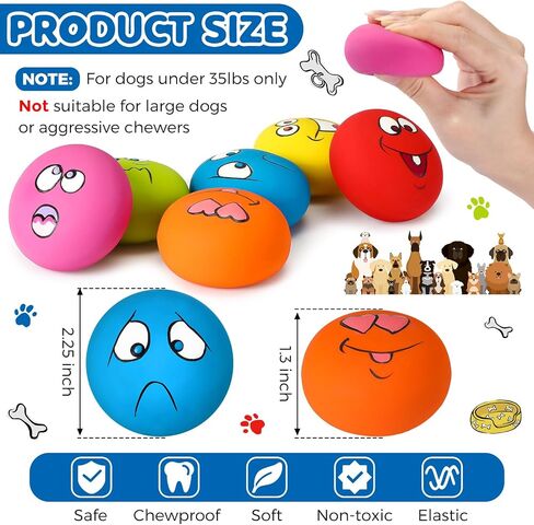 24 Pieces Funny Face Squeaky Dog Toys Latex Soft Dog Toys Emoticon Dog Squeaky Ball Interactive Dog Toys Balls Fetch Play Balls Toy for Small Medium Pets Dogs Puppies Playing Training, 6 Styles in Saudi Arabia