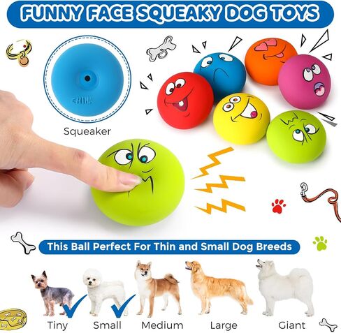 24 Pieces Funny Face Squeaky Dog Toys Latex Soft Dog Toys Emoticon Dog Squeaky Ball Interactive Dog Toys Balls Fetch Play Balls Toy for Small Medium Pets Dogs Puppies Playing Training, 6 Styles in Saudi Arabia