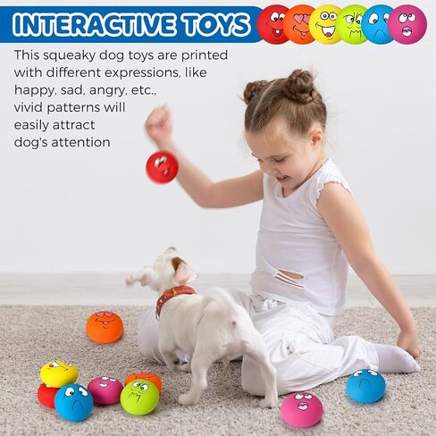 24 Pieces Funny Face Squeaky Dog Toys Latex Soft Dog Toys Emoticon Dog Squeaky Ball Interactive Dog Toys Balls Fetch Play Balls Toy for Small Medium Pets Dogs Puppies Playing Training, 6 Styles in Saudi Arabia