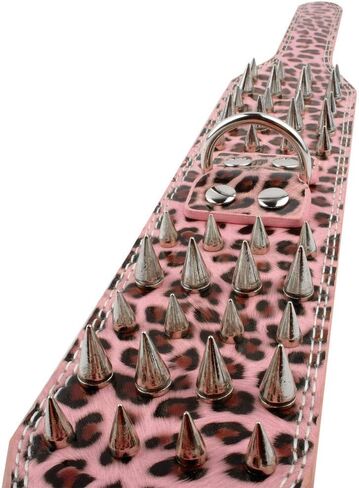 Studded Dog Collar, 3" Sharp Spiked Leather Dog Collar fit Training,Sports,Walking,Medium,Large,X-Large,for Pitbull,Labrador,Boxer (M:17-20 inch, Gold Brown) in Saudi Arabia