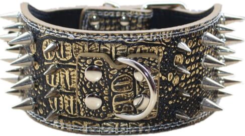Studded Dog Collar, 3" Sharp Spiked Leather Dog Collar fit Training,Sports,Walking,Medium,Large,X-Large,for Pitbull,Labrador,Boxer (M:17-20 inch, Gold Brown) in Saudi Arabia