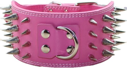 Studded Dog Collar, 3" Sharp Spiked Leather Dog Collar fit Training,Sports,Walking,Medium,Large,X-Large,for Pitbull,Labrador,Boxer (M:17-20 inch, Gold Brown) in Saudi Arabia