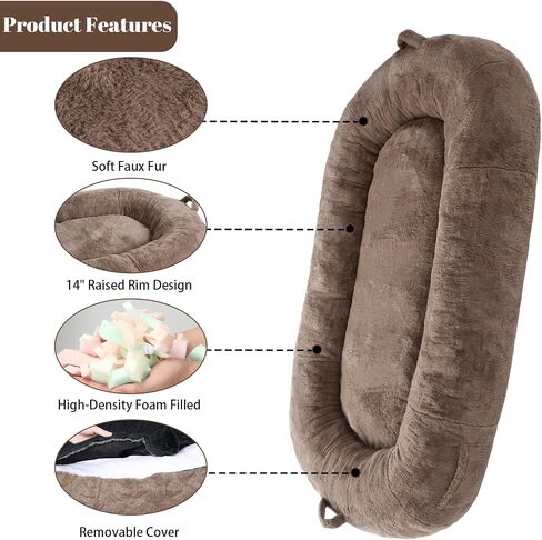 Human Size Dog Bed for Adult People, 71"x43.3"x10" Large Dog Bed for Men and Women, Washable Giant Dog Bed for Pets and Kids, Anti Slip Human Dog Bed with Storage Pocket, Brown in Saudi Arabia