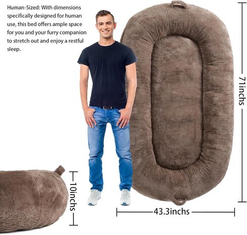 Human Size Dog Bed for Adult People, 71"x43.3"x10" Large Dog Bed for Men and Women, Washable Giant Dog Bed for Pets and Kids, Anti Slip Human Dog Bed with Storage Pocket, Brown in Saudi Arabia