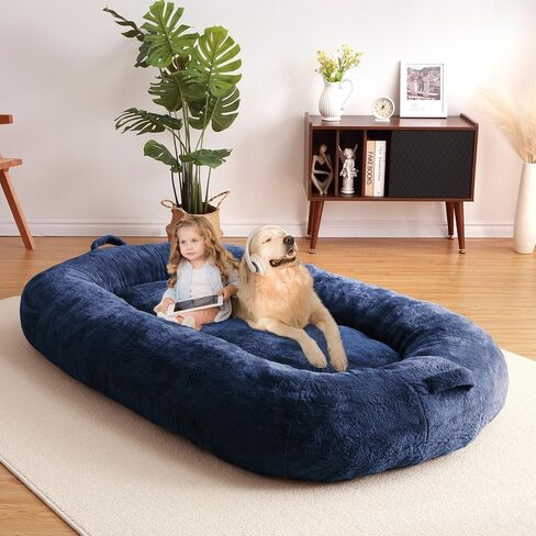 Human Size Dog Bed for Adult People, 71"x43.3"x10" Large Dog Bed for Men and Women, Washable Giant Dog Bed for Pets and Kids, Anti Slip Human Dog Bed with Storage Pocket, Brown in Saudi Arabia