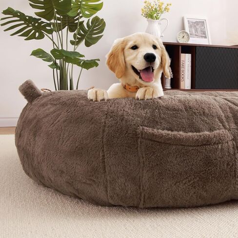 Human Size Dog Bed for Adult People, 71"x43.3"x10" Large Dog Bed for Men and Women, Washable Giant Dog Bed for Pets and Kids, Anti Slip Human Dog Bed with Storage Pocket, Brown in Saudi Arabia