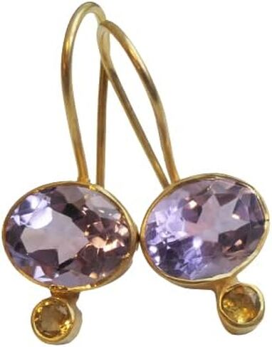 Amethyst and Citrine Gold Plated Sterling Silver Drop Earrings - Mother's Mothers Day Gift Idea - Handmade Gemstone Jewellery Gift Ideas for Women (Amethyst and Citrine) in Kuwait