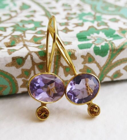 Amethyst and Citrine Gold Plated Sterling Silver Drop Earrings - Mother's Mothers Day Gift Idea - Handmade Gemstone Jewellery Gift Ideas for Women (Amethyst and Citrine) in Kuwait