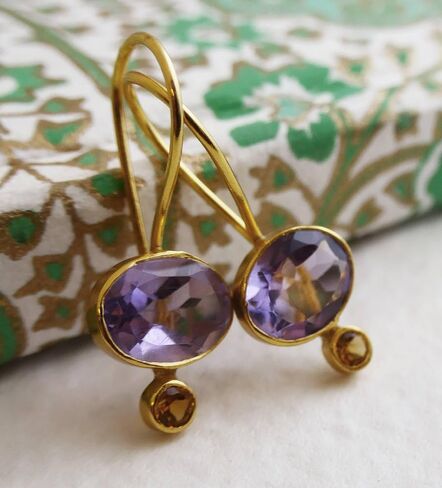 Amethyst and Citrine Gold Plated Sterling Silver Drop Earrings - Mother's Mothers Day Gift Idea - Handmade Gemstone Jewellery Gift Ideas for Women (Amethyst and Citrine) in Kuwait