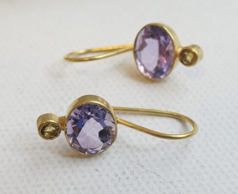 Amethyst and Citrine Gold Plated Sterling Silver Drop Earrings - Mother's Mothers Day Gift Idea - Handmade Gemstone Jewellery Gift Ideas for Women (Amethyst and Citrine) in Kuwait