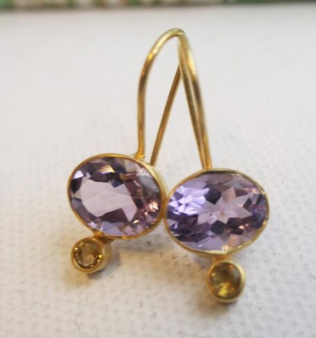 Amethyst and Citrine Gold Plated Sterling Silver Drop Earrings - Mother's Mothers Day Gift Idea - Handmade Gemstone Jewellery Gift Ideas for Women (Amethyst and Citrine) in Kuwait
