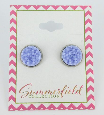 Stainless Steel Purple Faux Druzy Stone Stud Earrings 12mm (Periwinkle) in Saudi Arabia