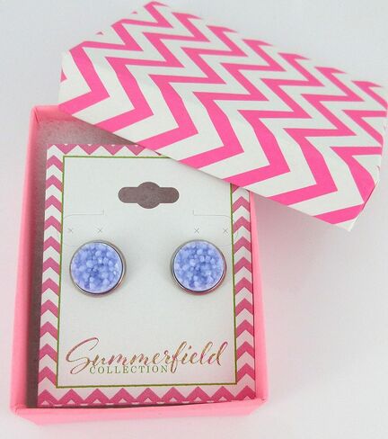 Stainless Steel Purple Faux Druzy Stone Stud Earrings 12mm (Periwinkle) in Saudi Arabia