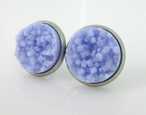 Stainless Steel Purple Faux Druzy Stone Stud Earrings 12mm (Periwinkle) in Saudi Arabia