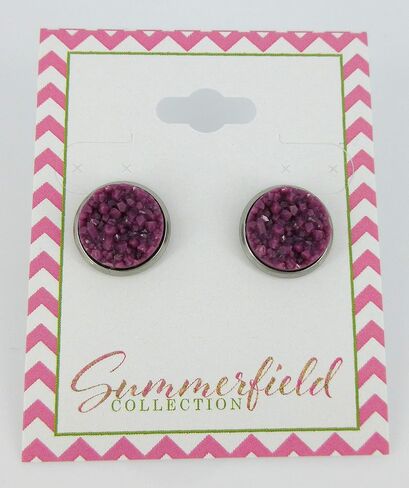 Stainless Steel Purple Faux Druzy Stone Stud Earrings 12mm (Periwinkle) in Saudi Arabia