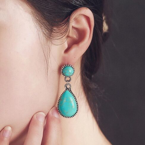 Turquoise Earrings for Women Bohemian Turquoise Oval Drop Dangle Earrings Vintage Western Ethnic Teardrop Earrings Turquoise Jewelry Gifts(Style D) in Saudi Arabia