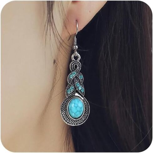 Turquoise Earrings for Women Bohemian Turquoise Oval Drop Dangle Earrings Vintage Western Ethnic Teardrop Earrings Turquoise Jewelry Gifts(Style D) in Saudi Arabia