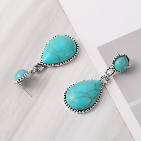 Turquoise Earrings for Women Bohemian Turquoise Oval Drop Dangle Earrings Vintage Western Ethnic Teardrop Earrings Turquoise Jewelry Gifts(Style D) in Saudi Arabia