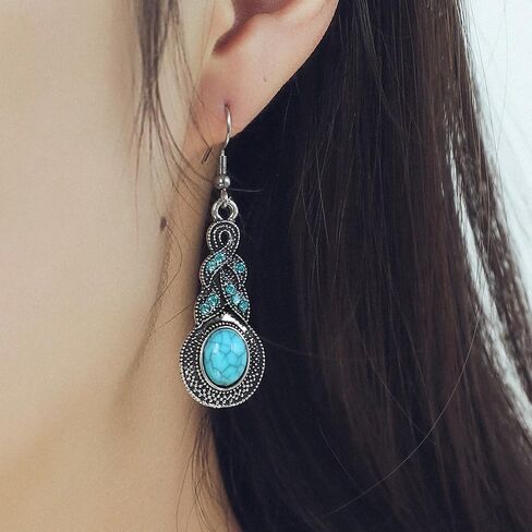 Turquoise Earrings for Women Bohemian Turquoise Oval Drop Dangle Earrings Vintage Western Ethnic Teardrop Earrings Turquoise Jewelry Gifts(Style D) in Saudi Arabia
