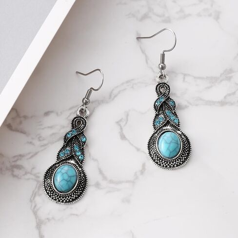Turquoise Earrings for Women Bohemian Turquoise Oval Drop Dangle Earrings Vintage Western Ethnic Teardrop Earrings Turquoise Jewelry Gifts(Style D) in Saudi Arabia